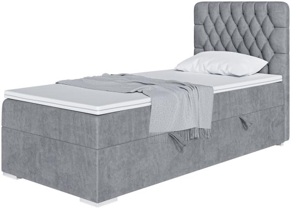 MEBLINI Boxspringbett DALIA 80x200 cm mit Bettkasten - H3/Grau Samt Gepolstert Einzelbett mit Topper & Taschenfederkern-Matratze - 80x200 Links