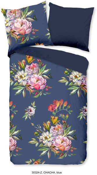 ZouZou Mako Satin Bettwäsche 2 teilig Bettbezug 155x220 cm Kissenbezug 80x80 cm Chacha Blue