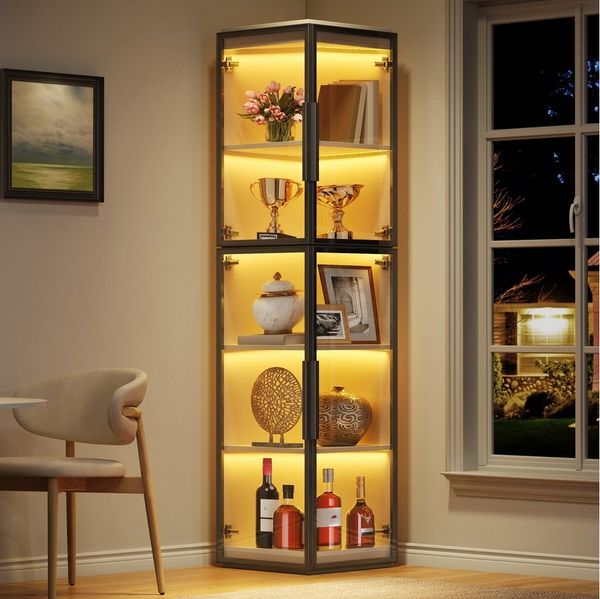 Flieks Eckvitrine Eckschrank mit LED-Beleuchtung und 4 Acryltüren (1-St, 40x40x170 cm) Standvitrine Hochschrank Sammlervitrine mit 5 Fächern/Ebenen