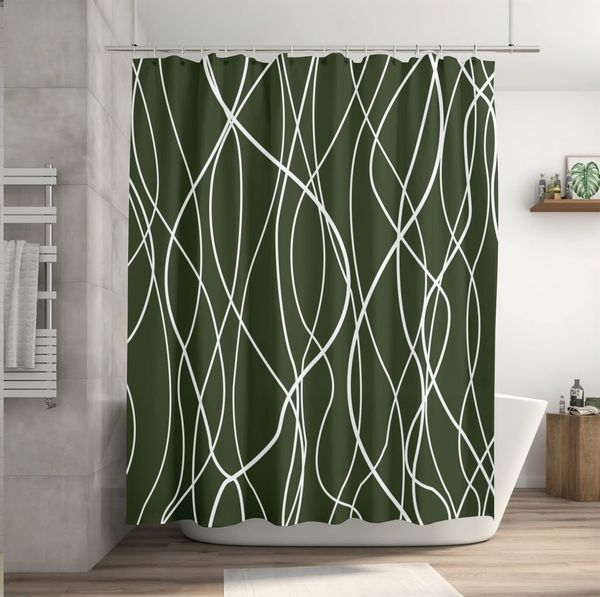 M&W DAS DESIGN Duschvorhang vertikale Wellenlinien dunkel grün