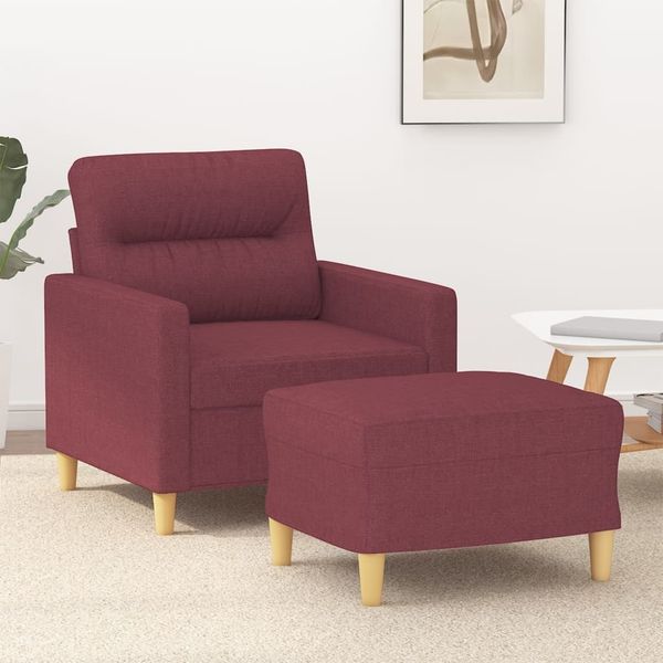 vidaXL Sessel mit Hocker Weinrot 60 cm Stoff 3201071