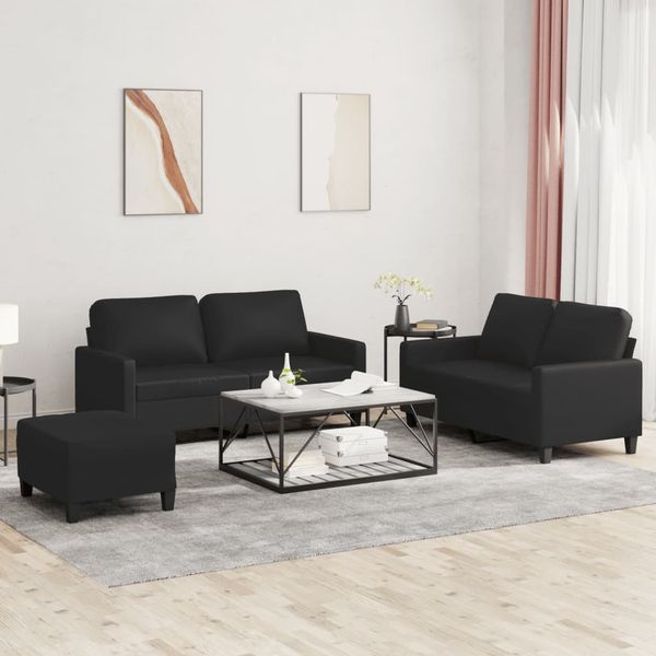 vidaXL 3-tlg. Sofagarnitur mit Kissen Schwarz Kunstleder 3201413