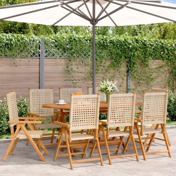 vidaXL Gartenstuhl Verstellbar 8 Stk. Beige Poly Rattan Massivholz 3214528