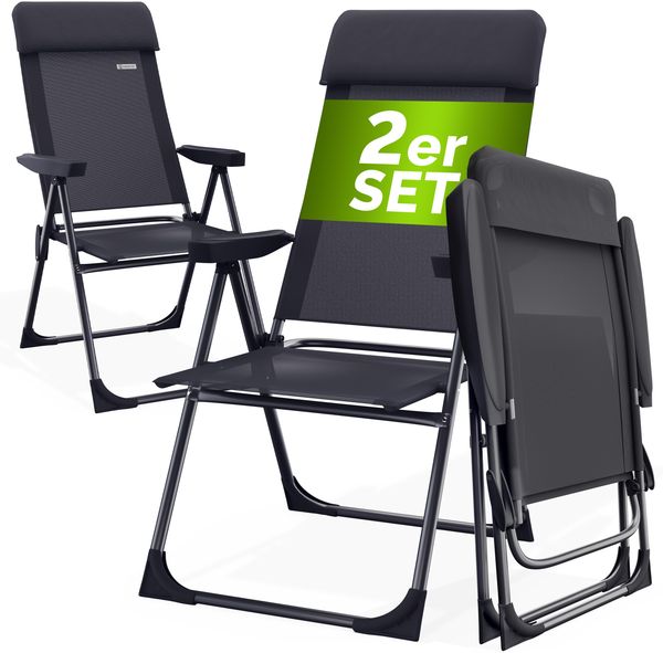 Casaria Gartenstühle 2er Set Anthrazit Klappbar 6-fach Verstellbar