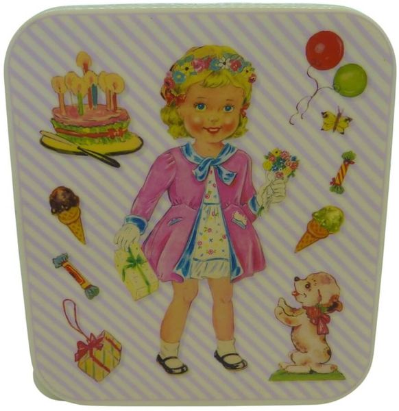 Stilvolle rosa Lunchbox mit bunten Retro-Motiven für ein nostalgisches Flair
