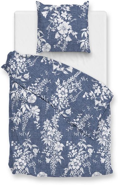 Zohome Cotton Bettwäsche 135x200 Ibisco di Lino Urban Blue Blumen blau weiß
