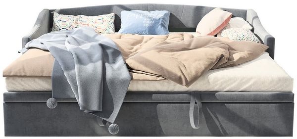 FUROKOY Schlafsofa Daybett Polsterbett Tagesbett mit Lattenrost, Schlafsofa Ausziehbett 90/180x200cm,Samt,Grau