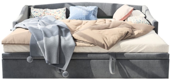 FUROKOY Schlafsofa Daybett Tagesbett Ausziehbett mit Lattenrost, Set 1 Teile, Polsterbett 90x200/180x200cm,grau,Ausziehbares Bettsofa