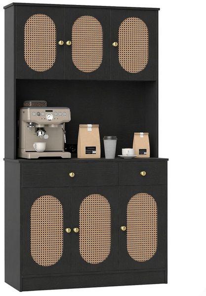 COSTWAY Küchenbuffet 180 cm Küchenschrank mit Ladestation & Arbeitsplatte