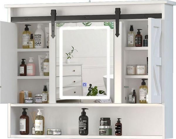 radelldar Spiegelschrank bad mit Beleuchtung Medizinschrank mit Schiebetüren,80x13x75cm