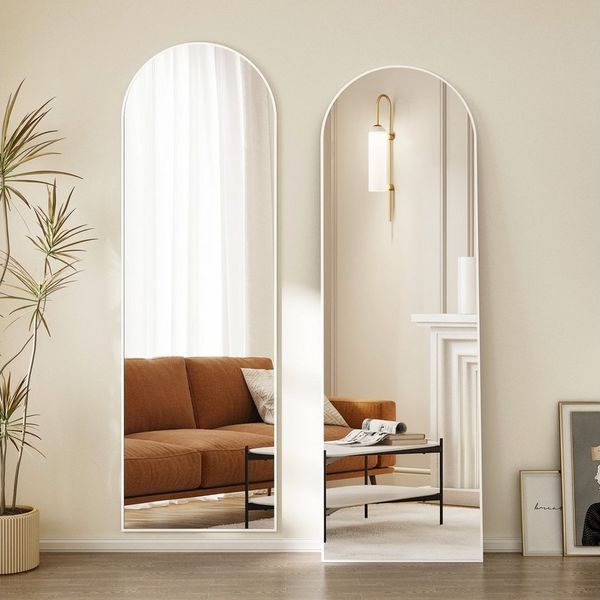 Hopibath Ganzkörperspiegel Bogen Weiß Standspiegel groß 50x160 50x150cm mit Aluminiumrahmen (5mm HD Spiegel, Sicherheitsfolie), Hängend, Wand gelehnt
