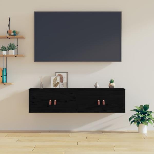 vidaXL Wandschränke 2 Stk. Schwarz 60x30x30 cm Massivholz Kiefer 818374