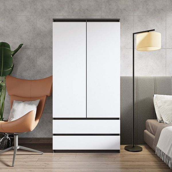 Furnica Kleiderschrank Garderobenschrank, 2 Türen und 2 Schubladen H180 x B90 x T50cm