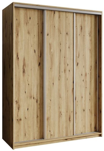 Masseno Schwebetürenschrank NISSE 150 cm Kleiderschrank 3 Türen und 4 Schubladen Eiche Artisan