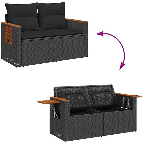 vidaXL 5-tlg. Garten-Sofagarnitur mit Kissen Schwarz Poly Rattan 3325954 Bild 6