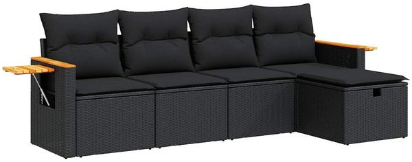 vidaXL 5-tlg. Garten-Sofagarnitur mit Kissen Schwarz Poly Rattan 3325954 Bild 2