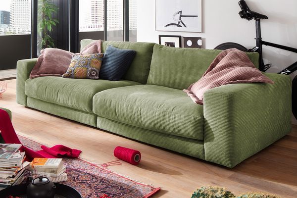 KAWOLA Sofa MADELINE 3-Sitzer Cord olivgrün 85 x 127 x 290 cm