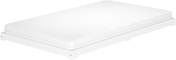 Weißes Teenagerbett Futon extra niedriges Studentenbett 120x200 Kiefer V-60.47W-12Rollrost und Matratze inkl.