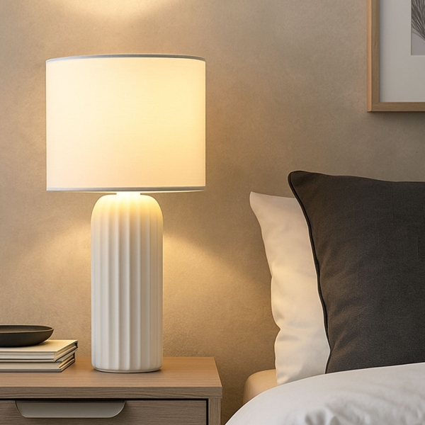 Tischleuchte, Keramik, weiß, E27, Schnurschalter, H 36 cm Bild 3