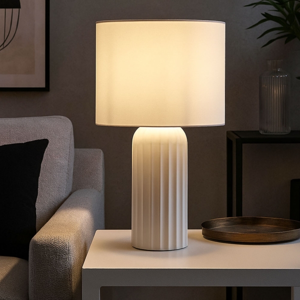 Tischleuchte, Keramik, weiß, E27, Schnurschalter, H 36 cm Bild 2