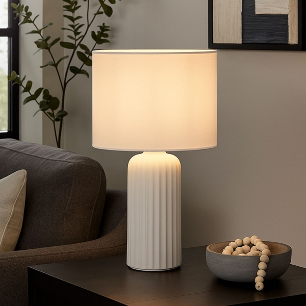 Tischleuchte, Keramik, weiß, E27, Schnurschalter, H 36 cm Bild 4