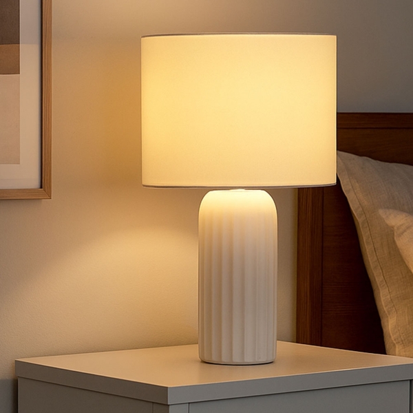 Tischleuchte, Keramik, weiß, E27, Schnurschalter, H 36 cm Bild 5