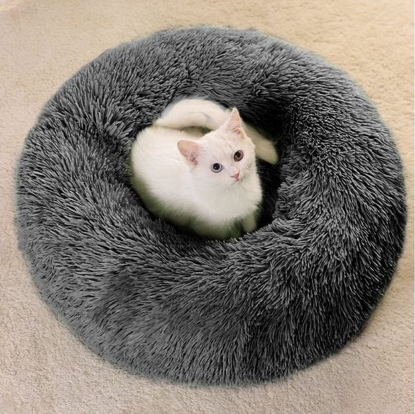 CALIYO Tierbett 60 CM Tierbetten, Katzenbett waschbar Flauschiges Hundebett 60 cm, für Katzen und Kleine Hunde, plüsch Katzenkissen rund