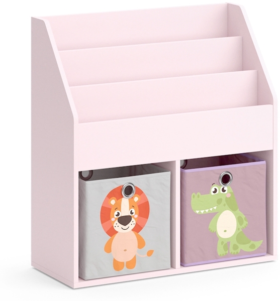 Kinderregal Luigi Rosa 72 x 79 cm mit 2 Faltboxen (Löwe, Krokodil) Vicco