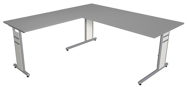 Kerkmann Schreibtisch 4096 Form 4 180x80 x68-82 cm mit Anbautisch 100x60 cm und C-Fuß-Gestell grafit