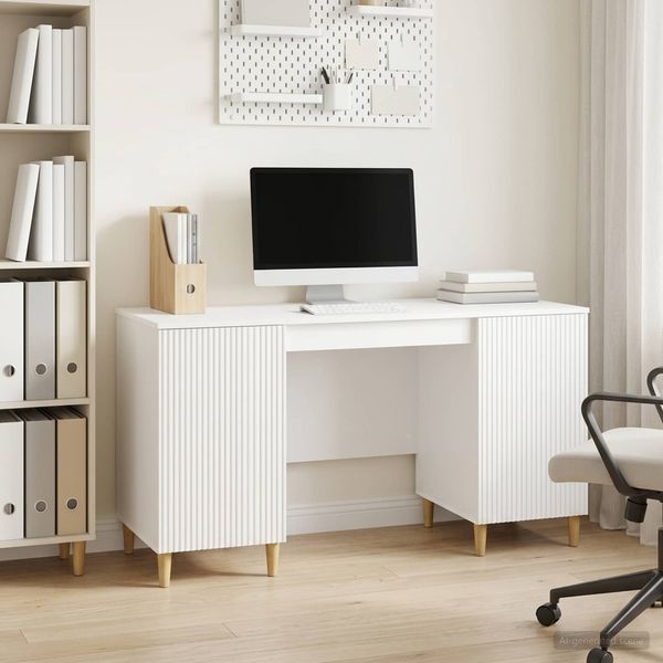 vidaXL Schreibtisch Hochglanz Weiß 142,5 x 50 x 75 cm Holzwerkstoff 3414598
