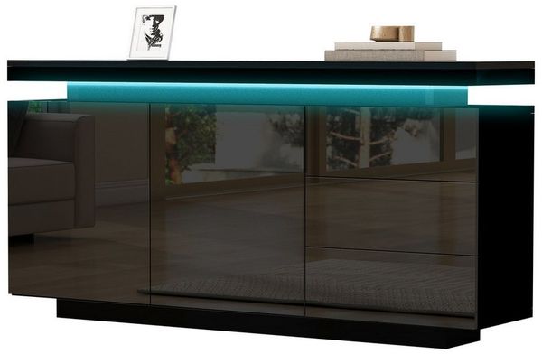 Merax Sideboard hochglanz mit LED inkl. Fernbedienung, Schubkastenkommode, Lowboard,Beistellschrank,Breite 140cm