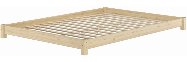 Niedriges Doppelbett Bodenbett Echtholzbett 140x200 Kiefer unbehandelt V-60.51N-14Rollrost inkl.