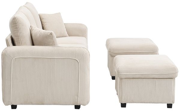 Schlafsofa 3-Sitzer mit 2 Hockern 52x52 cm – Cord in Beige, Stauraum & Schlaffunktion Bild 9