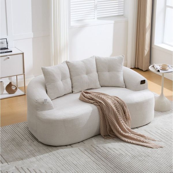 MODFU Sofa Zweisitzer-Sofa mit geschwungener Form,Chenille-Kissen im Wolkenmuster, Loungesofa, kompaktes Design ohne Federkern und drei Zierkissen