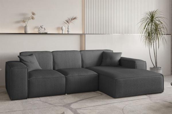 Ecksofa Designersofa CELES PREMIUM in Stoff Scala Anthrazit Ottomane Rechts