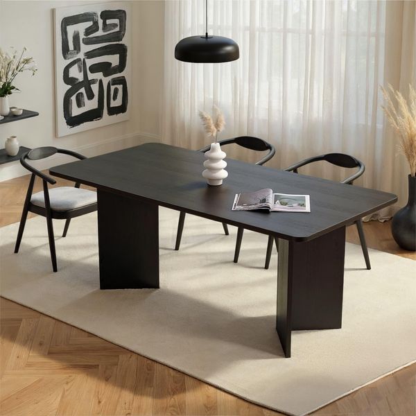 Modern Black Dining Table, 180 x 90 x 75 cm | 100% Melamine Coated Particle Board, 25 mm Thick | Stylish & Durable, Perfect for Contemporary Dining Rooms | 70 kg Bearing Capacity