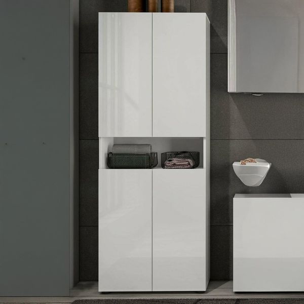 Dmora - Großer Mehrzweckschrank Westonaria, Multifunktionale Möbel, Schuhschrank, Besenschrank, Made in Italy, 68x34h180 cm, Glänzendes Weiß