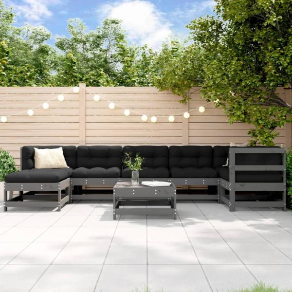 vidaXL 8-tlg. Garten-Lounge-Set Grau Massivholz Kiefer 3186286