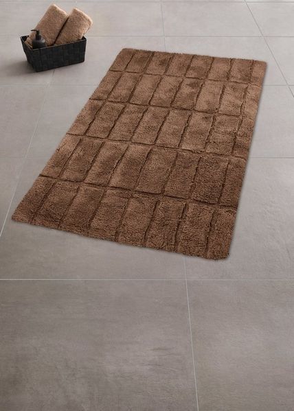 Kleine Wolke Badematte Tiles, Höhe 13 mm, rutschhemmend beschichtet, fußbodenheizungsgeeignet, Baumwolle, rechteckig, Badteppich, Uni Farben, Hoch-Tief Effekt