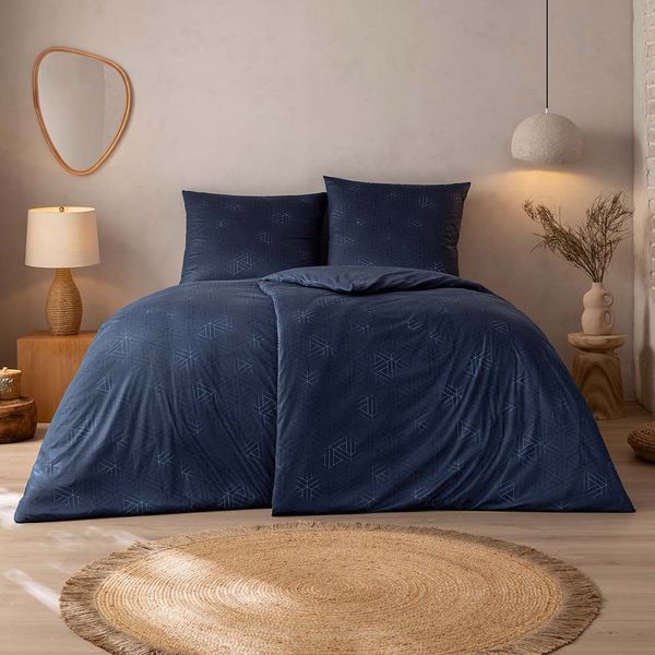 Estella Mako Jersey Bettwäsche 135x200 Pippa Rauten Dreiecke indigo blau 6898-606
