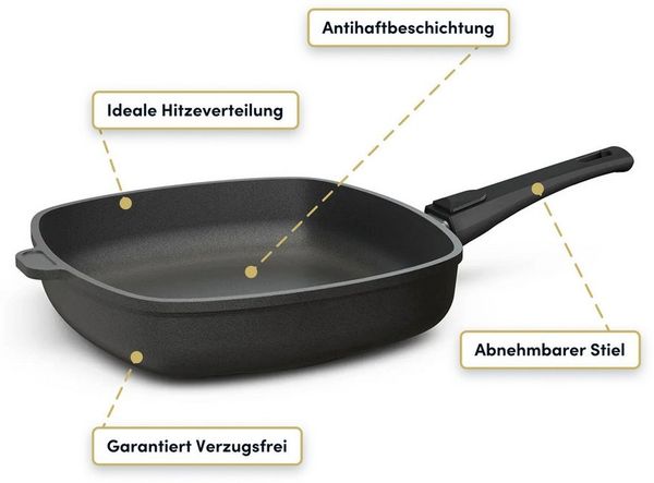 Hoffmann Germany Bratpfanne Viereckpfanne CLASSIQ Made in Germany 28×28 cm, Aluguss (1-tlg), eckig, abnehmbarer Griff, Antihaft, Induktion
