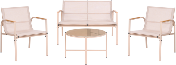 Lounge Set mit Tisch 4-Sitzer LEDRO Metall Beige