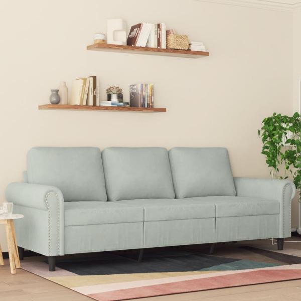 vidaXL 3-Sitzer-Sofa Hellgrau 180 cm Samt 359539