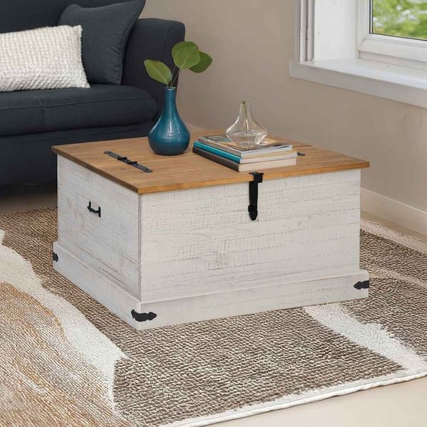 vidaXL Truhe HALDEN Weiß 91x91x47 cm Massivholz Kiefer 4018406
