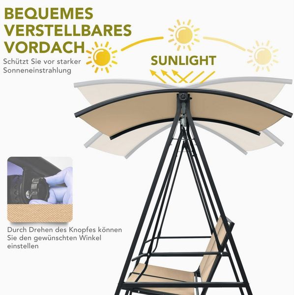 COSTWAY Hollywoodschaukel, 2-Sitzer, mit verstellbarem Dach, 152 x 112 x 165cm