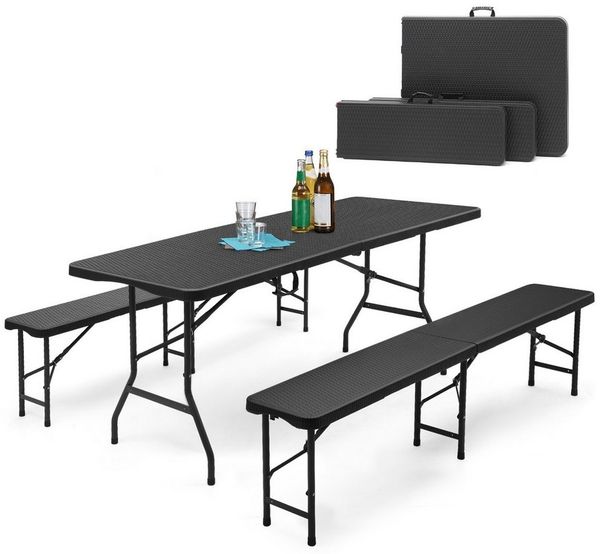 Sekey Bierzeltgarnitur Klappbar Bierzeltgarnitur 180cm Festzeltgarnitur Biertisch Set, 3-teilig, Tisch + 2 x Bierbank, Gartenmöbel Set