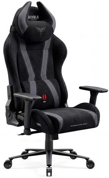 Diablo Gaming Stuhl ergonomisch Stoff Gaming Chair Gamer Stuhl bis 140 kg mit 3D Armlehnen Lendenkissen Kopfkissen Wippfunktion Verstellbarer Rückenlehne Bürostuhl Burned Black