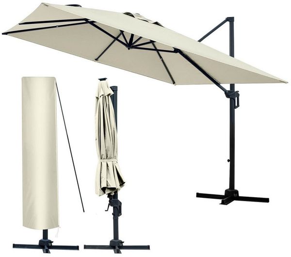 BRAST Alu Sonnenschirm Ampelschirm 3x3m rechteckig Beige inkl. Schützhülle UV-Schutz 50+ wetterfest rostfrei 360° drehbar & höhenverstellbar