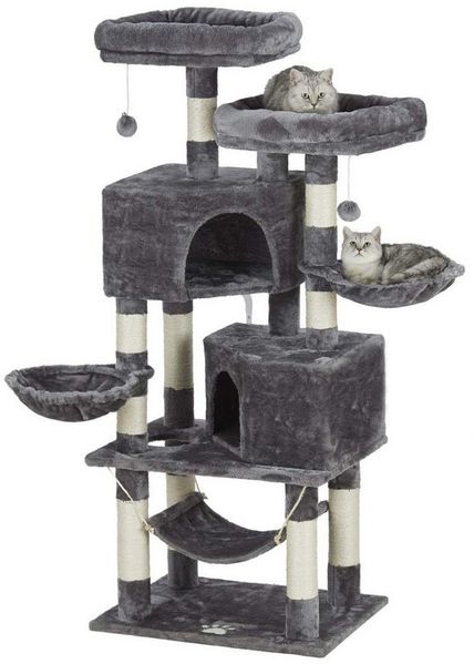 MSMASK Kratzbaum Katzenbaum Kletterbaum mit groß Höhle,Sisal-Stämme, Natur Sisal Katzenkratzbaum,mehrstöckig für große Katzen