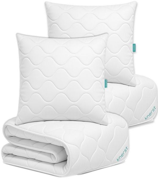 KNERST Bettdecke + Kopfkissen 135x200cm mit Kopfkissen 80x80cm, 100% Polyester, allergikerfreundlich, Füllung: 100% Poliester, bis zu 90°C waschbar, trocknergeeignet, hypoallergene Füllung